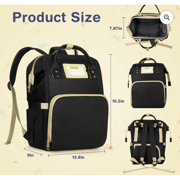 Large Capacity Baby Diaper Bag W/ Insulated Pockets Backpack - Black - Picture 2 of 8